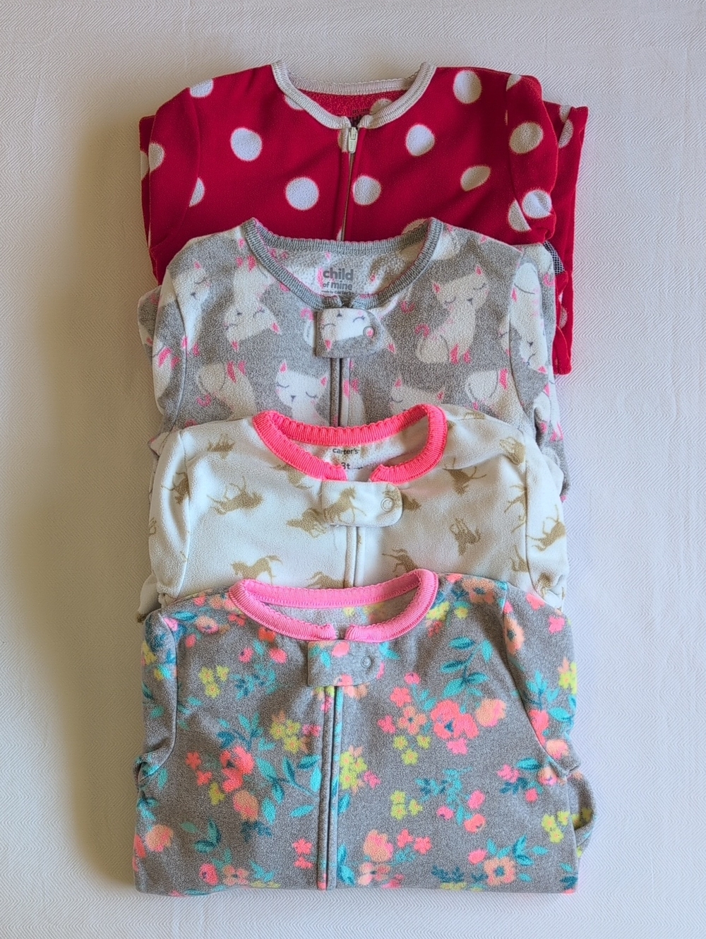 Girls 3T Fleece Footed Pajamas Sleeper Bundle 4pc Lot Carter's Oshkosh Winter